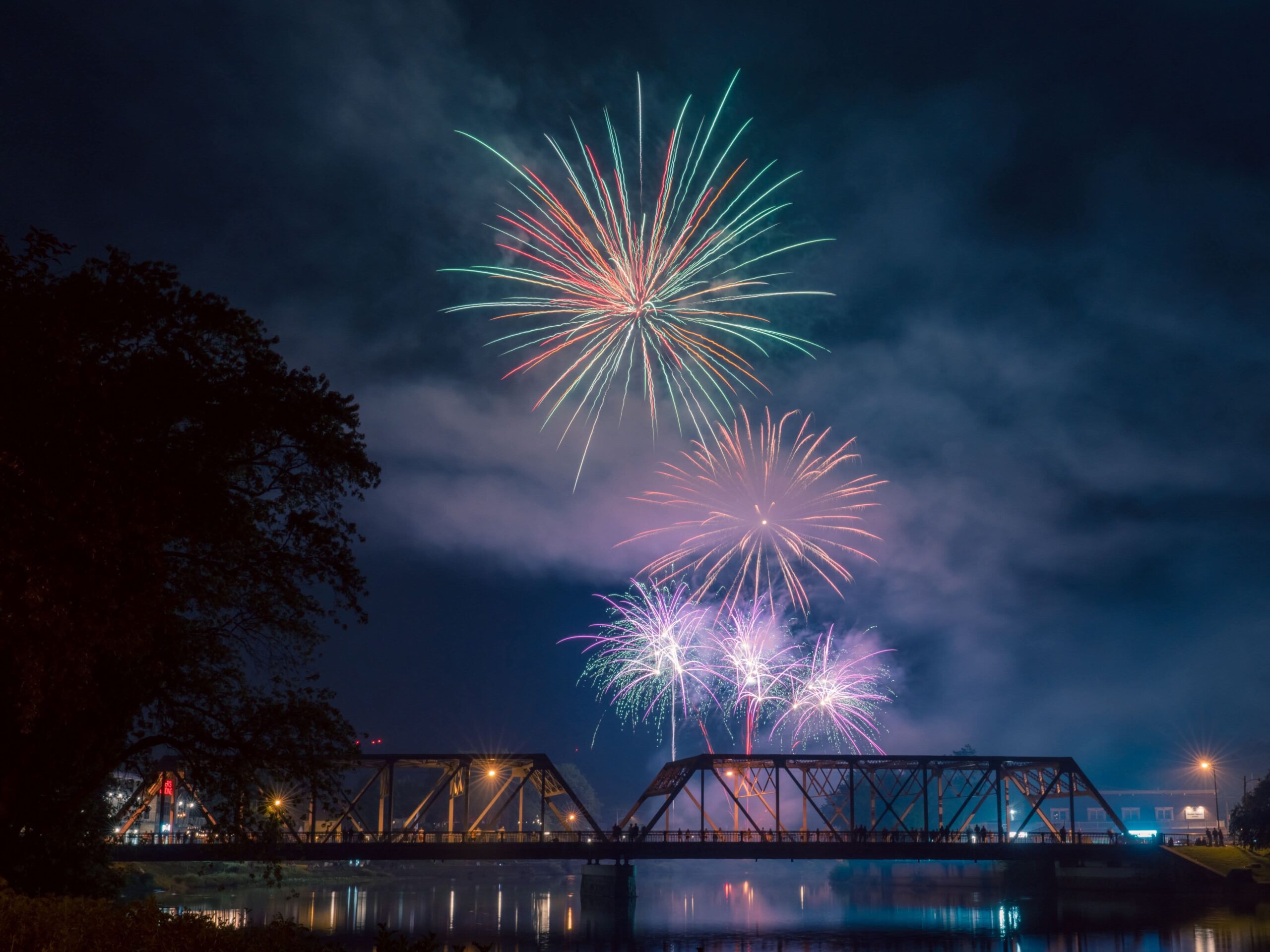 Bridge and fireworks
